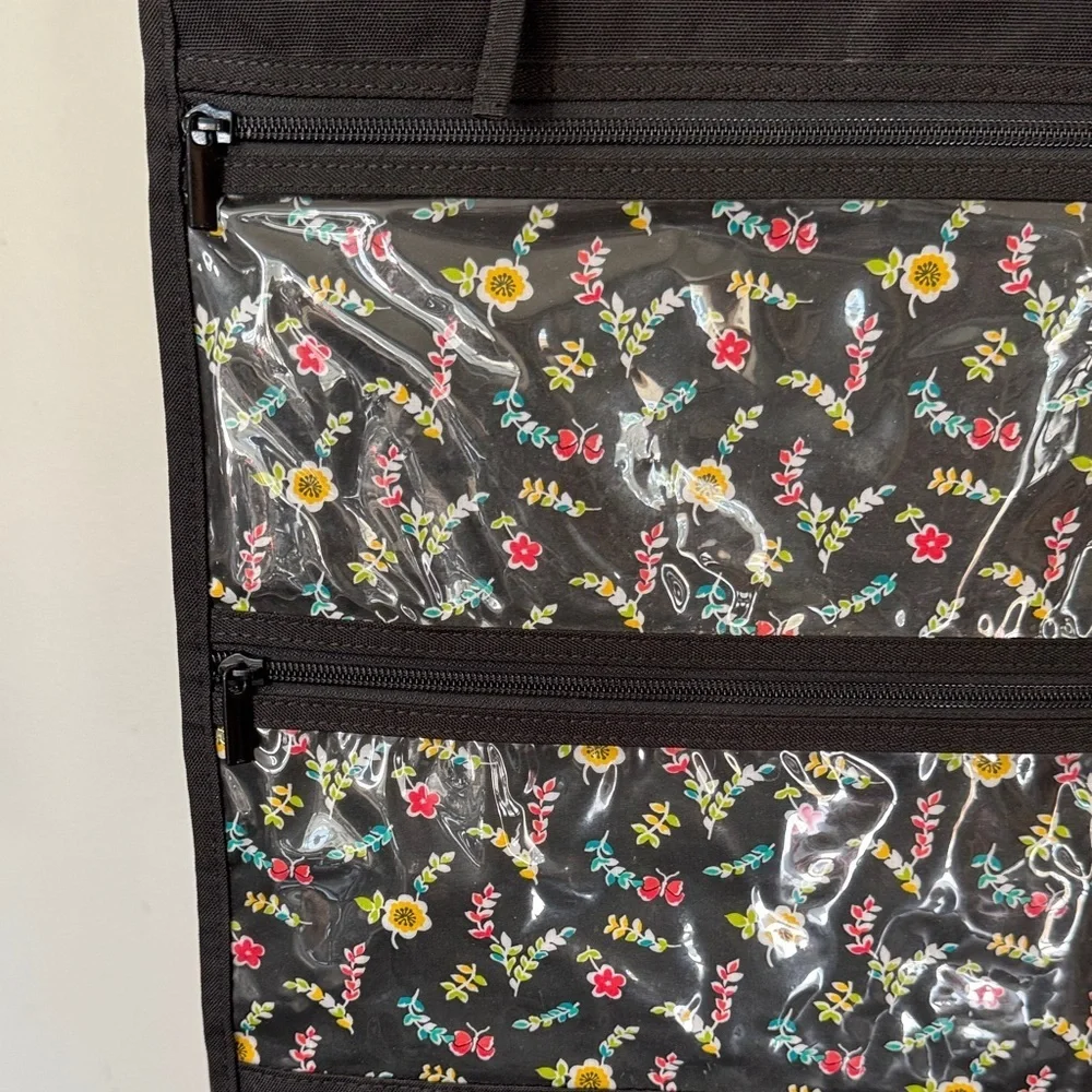 Vera Bradley Black Hanging cosmetics Organizer with Floral Trim EUC